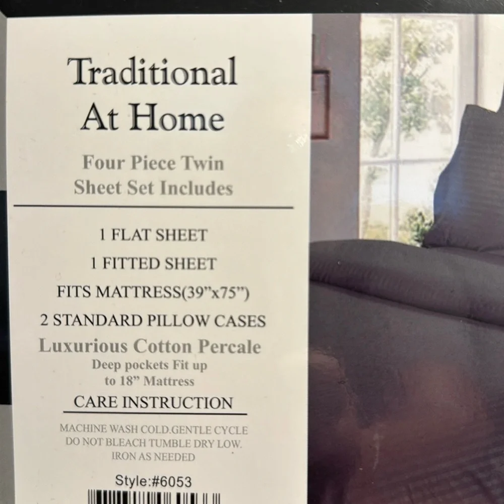 Traditional At Home 4pc Twin Sheet Set Gunmetal Grey Stripes embossed